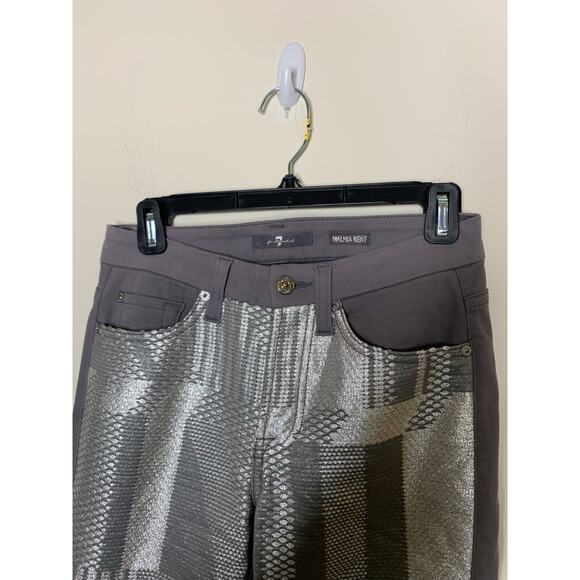 7 for all Mankind Womens 26 Jeans Malhia Kent Metallic Silver Coated Gray Slim - Picture 3 of 10